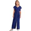 TiaoBug Tuta Bambina Eleganti da Cerimonia Chiffon Jumpsuit Pantaloni a Gamba Larga Tuta da Matrimonio Festa di Compleanno Pagliaccetto Estivo Tutina Abito Formale Cocktail Blu Reale 13-14 Anni