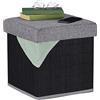 Relaxdays Pouf Contenitore Pieghevole, Sgabello in bambù, Poggiapiedi Imbottito, HxLxP: 36 x 35 x 35 cm, Nero Grigio, Fibra di Legno