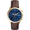 Fossil Orologio Minimalista da Uomo, Movimento cronografo al quarzo con cinturino in acciaio inossidabile o in pelle, 42 mm, Marrone e blu