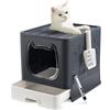 Pawsayes Cassetta igienica per gatti, toilette per gatti chiusa grande pieghevole con Coperchio, lettiera chiusa per gatti lettiera per gatti con pala Vassoio Estraibile Nero