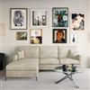 DEGHI Divano angolare 3 posti in tessuto beige con chaise longue a sinistra e 2 cuscini - Snooze