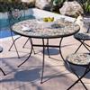 DEGHI Tavolo da giardino rotondo 110 cm in metallo nero con mosaico floreale in ceramica - Otranto