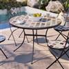 DEGHI Tavolo da giardino rotondo 110 cm in metallo nero con mosaico geometrico in ceramica - Otranto