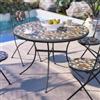 DEGHI Tavolo da giardino rotondo 110 cm in metallo nero con mosaico patchwork in ceramica - Otranto