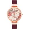 NINE WEST Orologio da donna con quadrante floreale, Borgogna/Oro rosa, Moderno