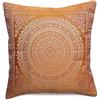 Original Kikan Copricuscino indiano patchwork mandala sari in seta etnica Banarsi mandala 40,6 x 40,6 cm (arancione oro)