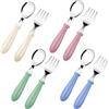 Bomtop Set di posate per bambini in acciaio inox, 8 pezzi: 4 forchette, 4 cucchiai, set coperto bebe manico rotondo per ragazzi e ragazze