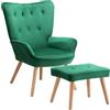 BAKAJI Poltrona con Sgabello da Soggiorno, Poltroncina con Pouf Poggiapiedi da Salotto, Sedia per Camera da Letto Imbottita con Rivestimento in Velluto Morbido, Braccioli Alti, Design Moderno (Verde)