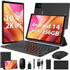 WOREGOO 2K Tablet 10.4 Pollici Android 14, 36GB RAM+256GB ROM(TF 1TB), Octa-Core 2.0Ghz, Dual 4G LTE+5G WiFi, Face ID/8000mAh/OTG/8MP+13MP/BT5.0/GPS/GMS, Tablet con Tastiera e Mouse, Nero