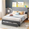 KUAKE Letto imbottito 160 x 200 cm, con barra luminosa e presa USB, schienale e cassetto grande, letto matrimoniale delicato sulla pelle in tessuto di velluto, adatto per adulti e ragazzi (grigio, 160 x 200