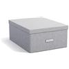 Bigso Box of Sweden BIGSO KATRIN - Grande contenitore con coperchio, robusto organizer in fibra e carta effetto lino, pratica scatola pieghevole con cornice per etichette, grigio chiaro
