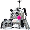 HTgroce Trolley per Zaino Scuola Elementare Ragazzo Zaino Trolley Glitter Panda Zaino con Ruote Zaino Scuola Trolley Elementare Bambina Ragazzo Cartelle Cartella Scuola Trolley Regalo Scolastico.