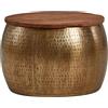 FineBuy Tavolino da caffè Mango Legno Massello/Metallo 60x60x40 cm Disegno Tavolo | Rotondo Tavolo da Salotto Oro Divano | Tavolino Laterale Soggiorno con vano portaoggetti