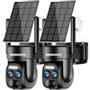 BEENOZO 4K 5Dbi Telecamera Wi-Fi Esterno Batteria senza fili, 360°PTZ Videocamera Sorveglianza con Pannello Solare,Rilevazione di Movimento PIR, Visione Notturna a Colori, Audio bidirezionale, IP66, 2 PCS