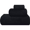 MyOwn Set di 3 asciugamani in cotone ultra morbido, contiene un asciugamano da bagno oversize 70 x 140 cm, un asciugamano 40 x 60 cm e un letto da 30 x 30 cm, nero