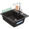 SCHOCK Set di lavello nero Nemo N-100 Nero e rubinetto da cucina Epos Presa fissa in acciaio inox - Facile da pulire e robusta superficie in composito di quarzo