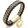 HALUKAKAH ● Onore ● Bracciale Uomo in Vera Pelle Cuoio Doppia Catena in Titanio Acciaio Oro/Argento/Nero Chiusura Magnetica 8.46(21.5cm) con Pacco Regalo Gratuita (D'oro 21,5-23cm)