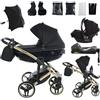 Junama Passeggino TRIO Diamond S 02 Nero e Oro - 2in1 3in1 4in1 + ombrellino (4 in 1 con Base ISOFIX)