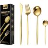 Wivico Posate Oro,Set Posate 6 Persone,24 Pezzi Set Posate Acciaio Inox,Posate Dorate Set Forchette Cucchiai e Coltelli,Coltello,Forchetta, Cucchiaio,Posate Colorate,Lavabile in Lavastoviglie