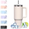 WATERSY 1.2L Bicchiere Termico con Manico, 40 oz Grande Tazza Termica Beige in Acciaio Inox, Tazza da Caffè con Cannuccia, Thermos per Acqua Doppia Parete, per Palestra, Auto e Viaggio