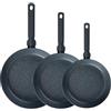 FMprofessional Set di 3 padelle professionali 20/24/28 cm, in alluminio leggero e resistente, adatte per induzione e tutti i tipi di cucine, antiaderente doppio strato, struttura a nido d'ape