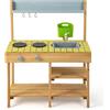COSTWAY Cucina Giocattolo per Giardino in Legno di Abete, Cucina per Bambini con Serbatoio dell'Acqua e Lavello Rimovibili, 3 Ripiani Aperti, Funzione Suoni, per Bambini 3+ Anni (Naturale)