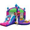 COSTWAY Castello Gonfiabile con Tettuccio, Casa Gonfiabile con Scivolo, Trampolino e Canestro da Basket, per 2 Bambini di 3-10 Anni, 385 x 332,5 x 300 cm