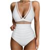 Generic Costumi da Bagno Donna Intero Modellante - Piscina Swimwear Scollo a V Push Up Eleganti Strisce Colorate Costumi Un Pezzo Costumi Interi Curvy Cross Spiaggia Beachwear