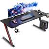 TRIUMPHKEY 140x60cm Scrivania Gaming/Tavolo Gaming - Piano in Carbonio Senza LED, Gambe a Z (100kg), con Gancio Cuffie + Portabicchieri, Design Moderno