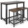 MIADOMODO® Tavolo da Bar con 2 Sgabelli - Stile Industriale, Rettangolare, con Poggiapiedi, Telaio di Ferro, Vintage-Set Tavolo Alto con Sedie, Cucina, Soggiorno, Ristorante, da Pranzo, da Balcone