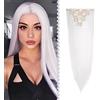 Elailite Extension Clip Capelli Lisci Bianco, 8 Fasce Ondulate Singole 140g Testa Piena Hair Extensions Sintetiche 58cm