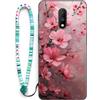 Sinyunron Cover Compatibile con OnePlus 7,Custodia a Doppia Protezione 2 in 1 Antiurto e Anti-Graffio con Estetica Motivo+1×Boho Braccialetto Colorato,Fiori di pesca