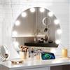 YU YUSING Specchio Trucco con Luci Rotondo Hollywood, 60X60cm, 12 Lampadine Led USB, 3 Temperature di Colore, da Tavolo 10X, Cosmetico da Parete