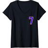 Sports Numbers Store Donna Numero 7 college sport stile in rosso bianco blu Maglietta con Collo a V