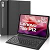 SENGBIRCH Cover con Tastiera per Lenovo Tab P12 12,7, Custodia per Lenovo Tab P12 2023 con Tastiera, Italiana Tastiera per Lenovo Tablet, Tastiera Bluetooth Wireless, Leggero e Portatile, Nero