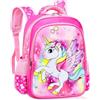 PLNVNVP Zaino Unicorno Zaino per Bambini Zaino Scuola Elementare Ragazze Impermeabile Zaino Regolabile Grande Capacità Zainetti, Rosa, 24x16x38cm