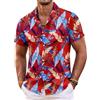 COOFANDY Camicia Hawaiana Uomo Funky Camicia Manica Corta Camicia Estiva Camicia Tropicale Camicia da Spiaggia Casual Vacanza Hawaii Camicia con Tasca Rosso- Foglie di Palma S