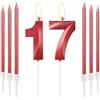 mciskin Candele Rosso per 17° Compleanno - Design 3D Numero 17 per Torta con Set di 6 Candele Lunghe/Sottili, Decorazione Rosso per Compleanno della Ragazza, Forniture per Decorazioni del 17°