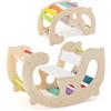 RELAX4LIFE 2 in 1 Arco da Arrampicata per Bambini, Cavallo a Dondolo in Legno, Triangolo Arcobaleno Transformabile, Giocattoli da Palestra Montessori per Bambini 1+ Anni