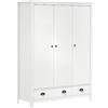 vidaXL Armadio a 3 Ante Hill Range Bianco 127x50x170 cm Legno di Pino
