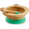 BIOZOYG Set con ciotola di bambù Orso Panda I Ciotola con base a ventosa e cucchiaio - certificato FSC I Splendida scodella in legno di bambù per bambini - ciotola da pappa e muesli rotonda verde