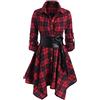 FEOYA Abito da donna a quadretti, a maniche lunghe, per mezza stagione, con cintura, taglie S-XXL, Colore: rosso, S