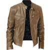 POIUIYQA Giacca Uomo, Giacca in Vera Pelle Bovina Soffice e Resistente, Vintage da Moto, Slim Fit, Manica Lunga, Collo Coreano, Tinta Unita, Marrone, Taglia L