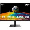 KTC Monitor 32 pollici, WQHD 2560 x1440p Pannello IPS 109% sRGB 100Hz HDMI DP Bassa protezione degli occhi dalla luce blu, 138 PPI HDR H32T13