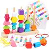 Goujfol Giochi Legno Bambini, 2-in-1 Montessori Giocattoli Impilabili und Infilare, Giochi Bambino Forme Colori Geometriche Ordinamento Giocattolo, Regalo per Ragazzi e Ragazze 3 4 5 Anni