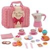 Forroby Set da picnic con coperta, torta tagliabile, valigetta per il trasporto, dessert, macchina da caffè, cucina per esterni, accessori per la cucina dei bambini per 3-5 J (rosa)