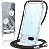 Coiwxmoi Cover per Google Pixel 7a con Cordino 6,1,Trasparente Custodia con Laccio Tracolla Corda Catena Cinghia,Ultra Morbido Silicone TPU Antiurto Case per Google Pixel 7a, Nero