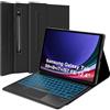 SENGBIRCH Custodia Tastiera per Samsung Galaxy Tab S9Plus /S8+ /S7+ /S7FE 12.4, 7 Colori Retroilluminati Italiano QWERTY Tastiera Bluetooth Magnetica con Trackpad per S9Plus 12.4, Nero