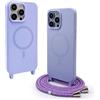 CUZZCASE Cover Compatibile con iPhone 15 PRO Max(6.7),Cover Magnetica[Compatibile con MagSafe],Bumper con Laccio,Regolabile Lanyard TPU Corda Silicone Case-Viola
