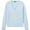 United Colors of Benetton Maglia Scollo V M/L 1091D4625 Maglione, Blu, L Donna